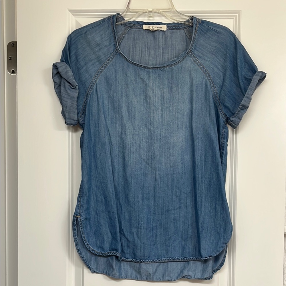 Life in Progress Blue Short Sleeve Relaxed Blouse